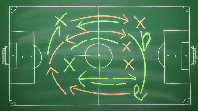 Soccer team strategy drawn on a chalkboard 