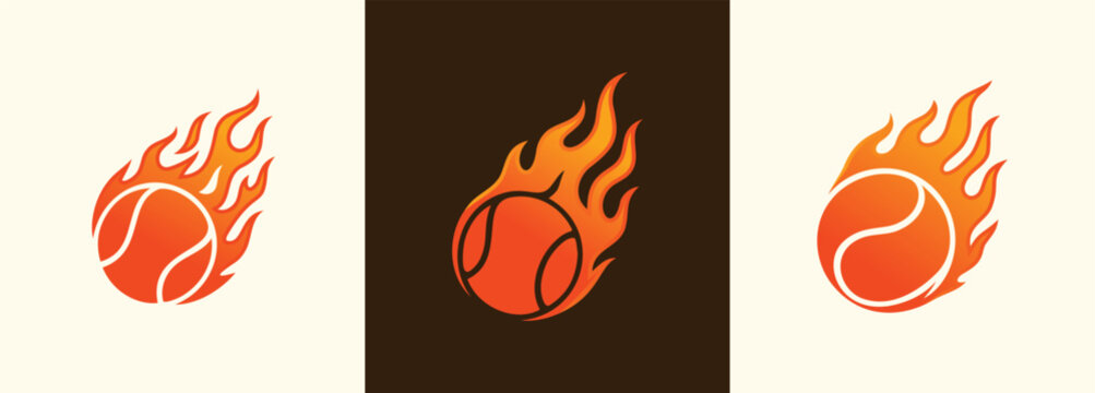 Flaming Tennis Ball Sports Logo For Fast Match Team Brand Identity Modern Minimal Design Icon
