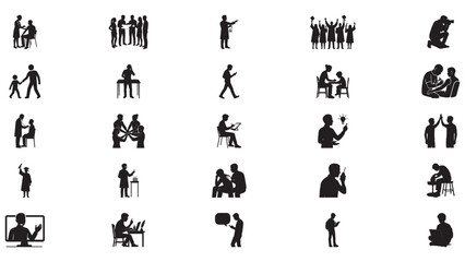 Diverse Human Silhouettes in Educational and Healthcare Settings