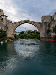 Fototapeta premium Stari Most Mostar Bridge aerial view in Mostar, Bosnia and Herzegovina