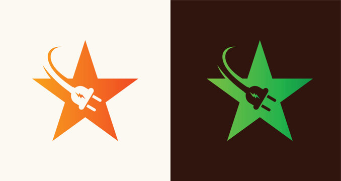 Star electric plug swoosh logo energy power technology speed modern brand identity icon
