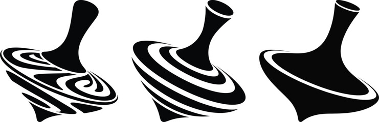 Spinning Top Silhouette Set – Toy Motion Vector Illustration