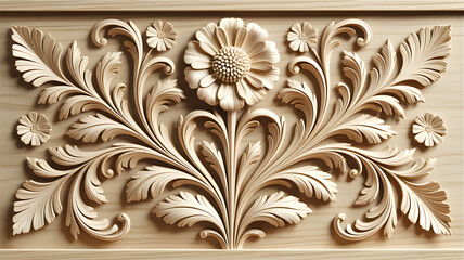 Intricate floral carving on wood texture displaying decorative design and elegant artistic detail