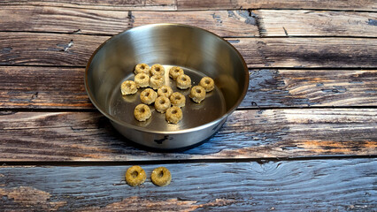 Homemade cookies served in a dog bowl. 