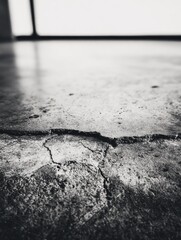 Obraz premium Cracked Concrete Floor in a Modern Indoor Space With Minimal Lighting and Clear Reflections