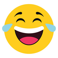 Fototapeta premium Joyful laughing face with tears emoji yellow