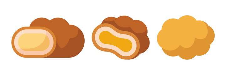 Sweet filled dough bites, creamy center pastries, crunchy golden coating, dessert snack illustration, bakery menu element, vector design