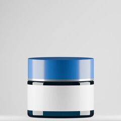 Glass Cosmetic Jar with Blue Cap Mockup