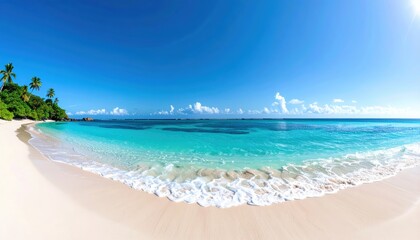 Fototapeta premium Relaxing beach day at a tropical paradise caribbean coast travel photography scenic view calm waters and white sands