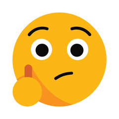 Fototapeta premium Thinking face emoji with thumb on chin questioning