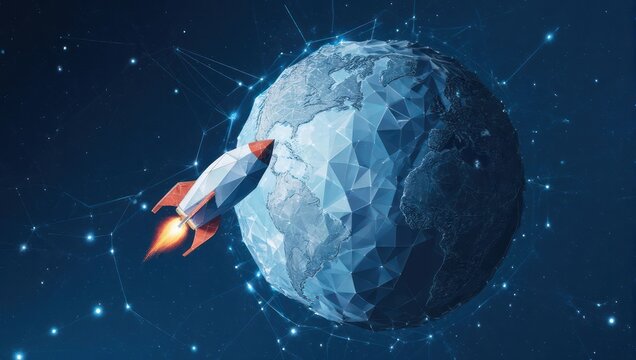 Rocket Launching to the Moon - A Space Exploration Concept.