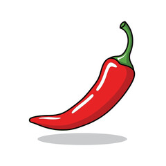 A vibrant red chili pepper with a glossy sheen, casting a subtle shadow on a white background.