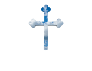 Cloudy cross symbol against a black background, glowing light effect around the form