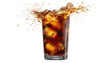Tall glass of iced cola with red straw isolated on transparent background