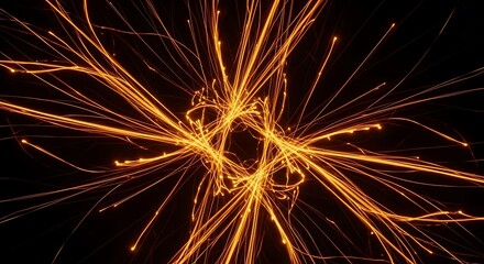 Stunning abstract dynamic light trails on black create a modern energy and vibrant pattern design element