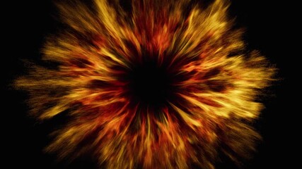 Glowing red and yellow particles form an abstract fiery vortexwormhole pulsating, looping explosion animation with dynamic energy. 3d loop animation 4k - Powered by Adobe