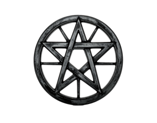 Dark pentagram with a circle background on a black background