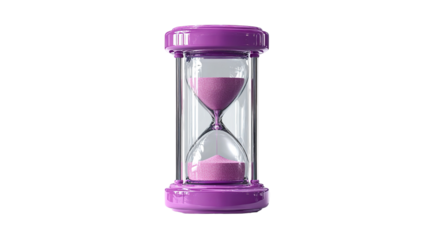  Purple Hourglass with Sand Flowing on White Background