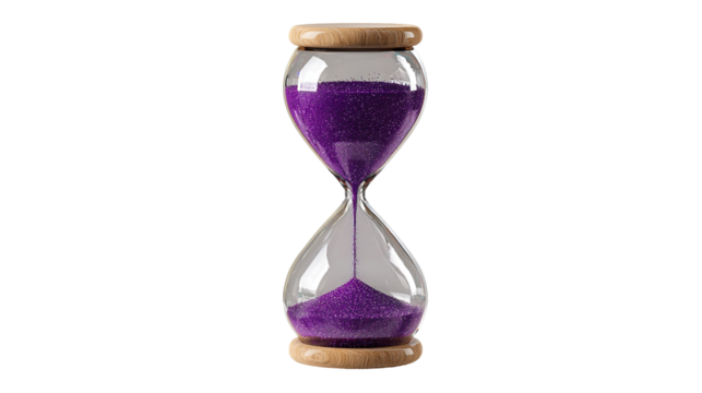 Purple Hourglass with Sand Flowing on White Background