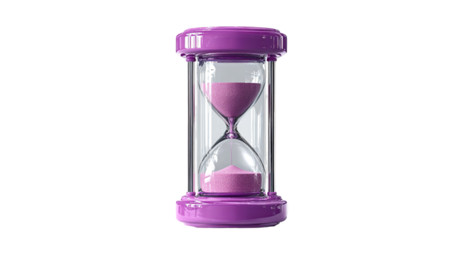  Purple Hourglass with Sand Flowing on White Background