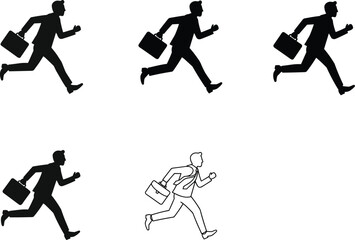 Business silhouettes, running figures, office rush, professional urgency, corporate stress, workplace motion, career concept, vector sketch, dynamic design, deadline theme