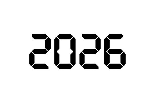 Digital display shows the year 2026, representing the future and technological advancement.