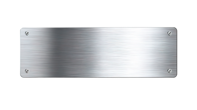 silver shiny blank metal nameplate isolated on transparent white background, clipping path