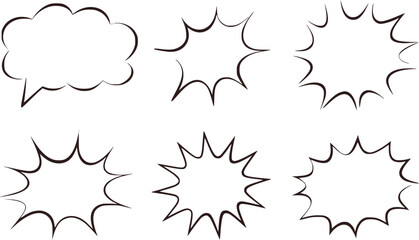 Black and white comic speech bubbles and explosion shapes illustration