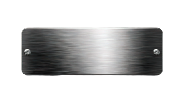 silver shiny blank metal nameplate isolated on transparent white background, clipping path