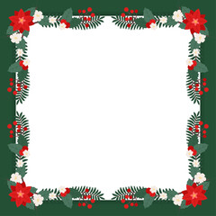 Christmas floral frame with poinsettia flowers, holly leaves, and berries. perfect for invitations, posters, cards, quotes, and festive digital artwork.