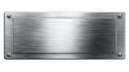 silver shiny blank metal nameplate isolated on transparent white background, clipping path