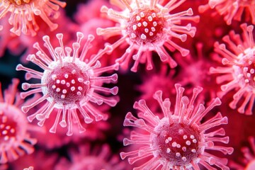 Close-up view of virus particles under a microscope revealing intricate structures and details