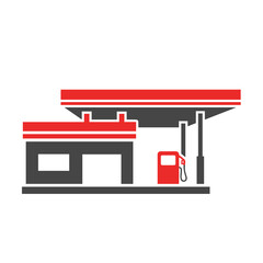 Gas station icon with red and grey colors illustrating fuel service  