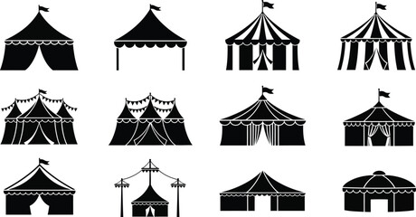 amusement circus tent silhouette, vector illustration 