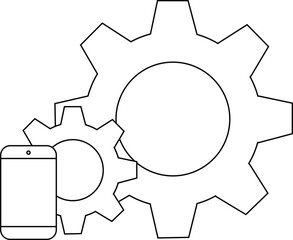 A smartphone is beside two gears one smaller and one larger