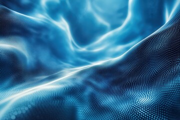 Abstract blue flowing patterns resembling waves in a digital landscape