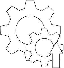 Two gears intersect an arrow pointing upward through the teeth of the lower gear