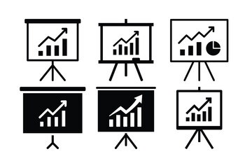 Business presentation board with graph silhouette set
