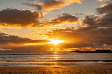 Sunset on Trearddur Bay Beach Anglesey North wales