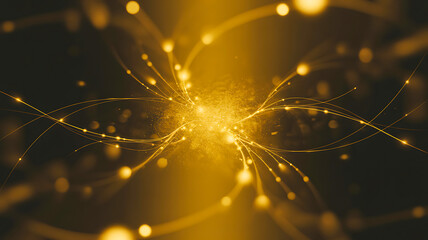 Golden glowing energy particles forming abstract digital motion background
