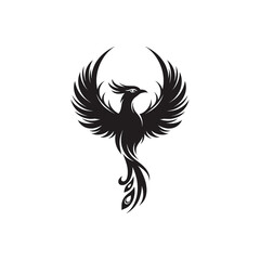 Black and white phoenix bird with wings spread.