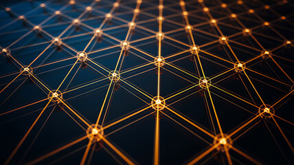 Golden glowing digital grid network connection background with futuristic technology pattern
