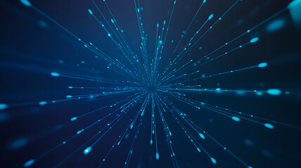 Blue glowing light particles moving toward center creating dynamic digital motion effect

