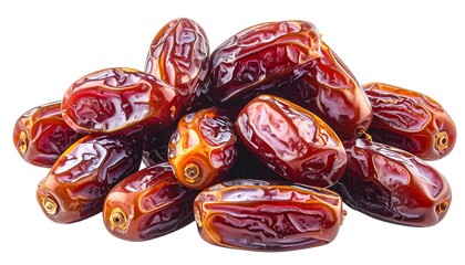 Close-up of a pile of ripe, brown dates, with detailed texture