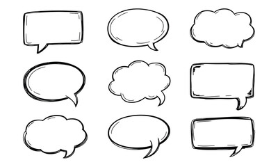 Obraz premium Various black outline shapes form a collection of message bubbles on a white background