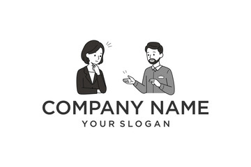 Vector Illustration of Businesswoman Listening to Explaining Businessman with Company Logo Template