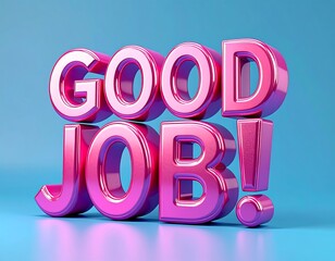 Glossy, pink "GOOD JOB!" text on a cyan, gradient background