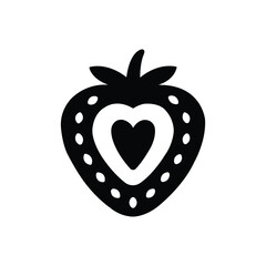 Strawberry Heart Silhouette. Love, Sweet Dessert, and Summer Fruit Symbol