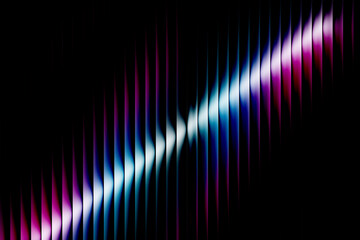 3d rendering abstract digital art featuring a vibrant, glowing waveform of pink, blue, and white light against a stark black background ribbed glass illuminated © SnapHive
