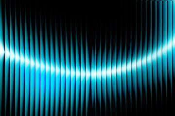 3d rendering abstract blue light waves creating a futuristic, glowing sound wave pattern against a dark background, evoking a sense of digital energy and motion ribbed glass illuminated